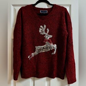 NEW Karen Scott Red and Black Sequin Christmas Sweater // Medium